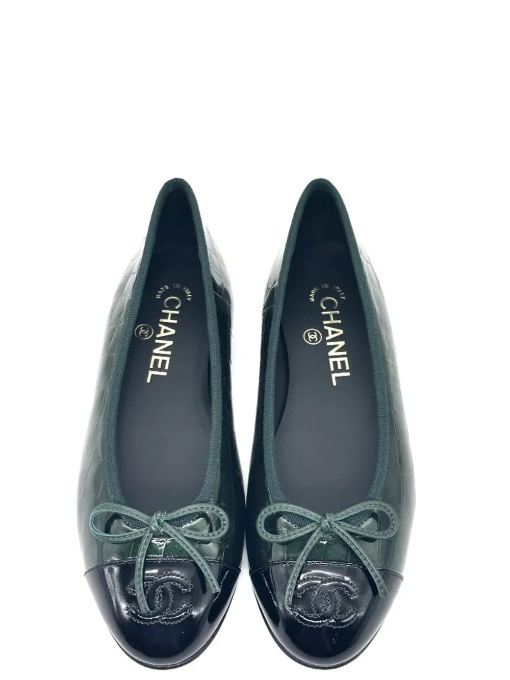 CHANEL 26A Crocodile Embossed Patent Leather Cap Toe Bow Ballerina Ballet Flats - Picture 7 of 16